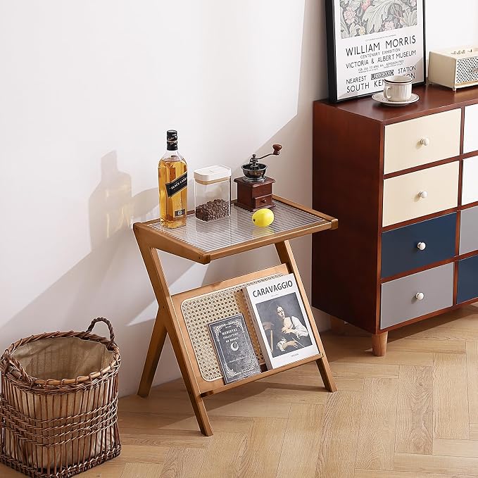 Tiita Rattan Side Table, Mid Century Nightstand, Bamboo Accent Bedside Tables - Image 9