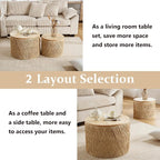 Kmax 24" Round Wood Nesting Coffee Table Set of 2 Handcraft Woven & Rope Rattan - Image 4
