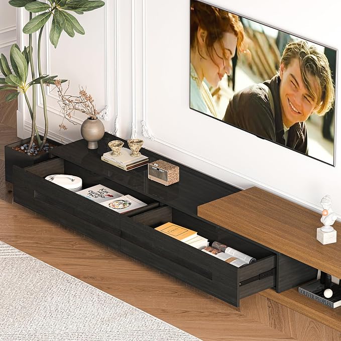 Extendable TV Stand with 2 Drawers, Long Reversible Entertainment Center with - Image 3