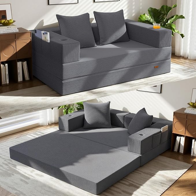 COMAX Futon Sofa Bed, 4‑in‑1 Convertible Sofa Bed, Folding Boneless Couches by COMAX