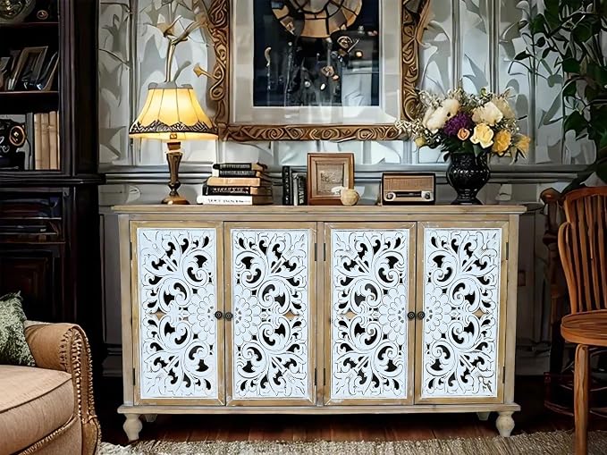 LKTART 60" Vintage Sideboard Buffet Cabinet, French Country Sideboard, - Image 3
