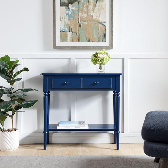Leick Home Coastal Console Table, Solid Wood, 2 Storage Drawers, Bottom Display - Image 2