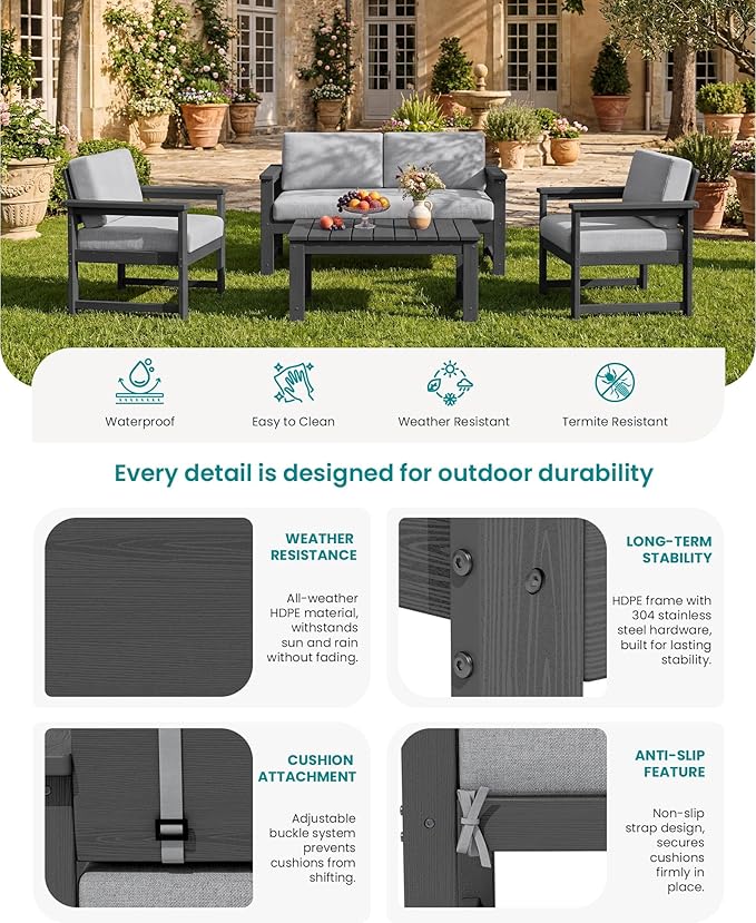 SERWALL HDPE Outdoor Loveseat Couch - Image 4