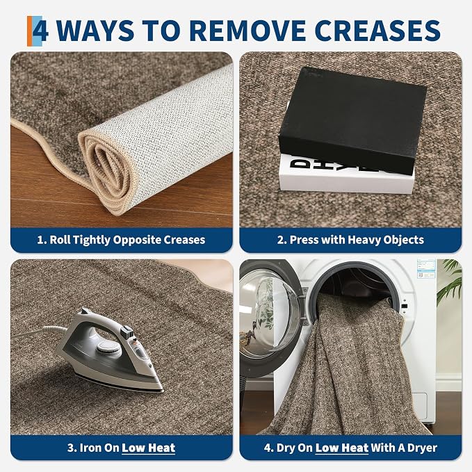 GarveeHome Scalloped Washable Round Rugs, Non-Slip Soft Round Rug 4ft Brown | - Image 8