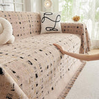 DREAMINGO Abstract Chenille Couch Cover Blanket Coffee Black Boho Sofa Cover - Image 3