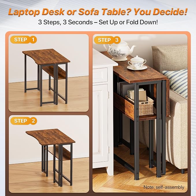 Huuger Folding Desk with Storage Shelf, 31.5 Inch Foldable Computer Table - Image 4