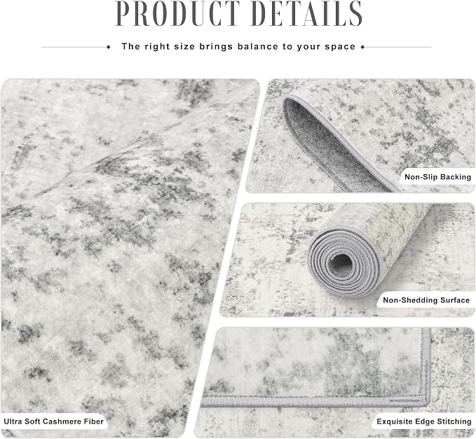 3x14 Washable Runner Rug：Modern Abstract Kitchen Soft Carpet Gray | - Image 5