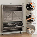 BORNOON Shoe Cabinet with 2 Flip Drawers Narrow Shoe Storage Organizer Wooden - Image 2