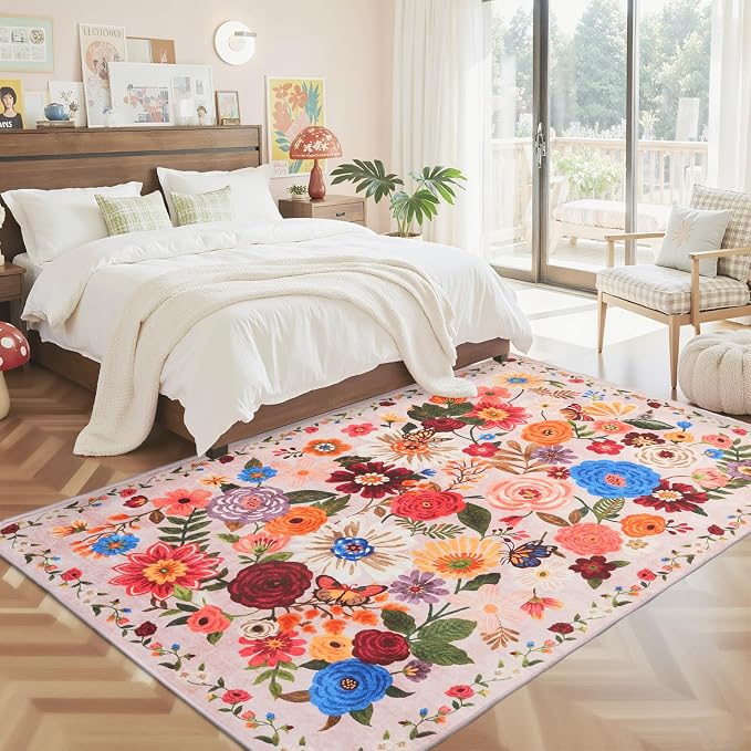 Blush Area Rug 6x9 for Living Room Bedroom | Ultra-Thin; Easy Clean; Non Slip; - Image 6