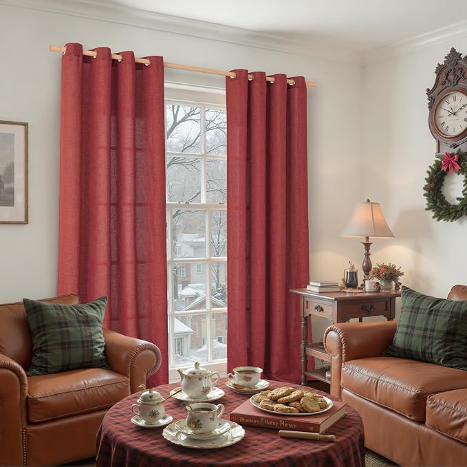 YoungsTex Burgundy Red Linen Curtains 102 Inch Length - Image 2