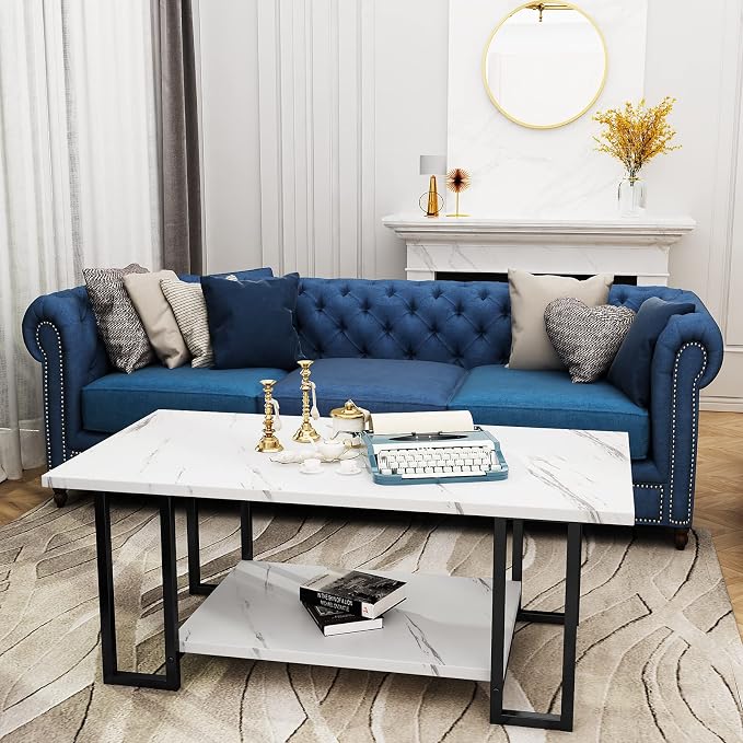 AWQM Marble Coffee Table, Faux Marble Top Rectangular Coffee Table - Image 4
