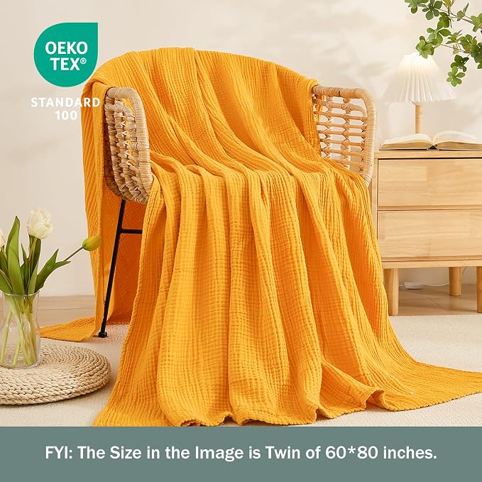 EMME Muslin Blankets for Adults Throw Blanket for Couch Breathable Gauze Soft - Image 2