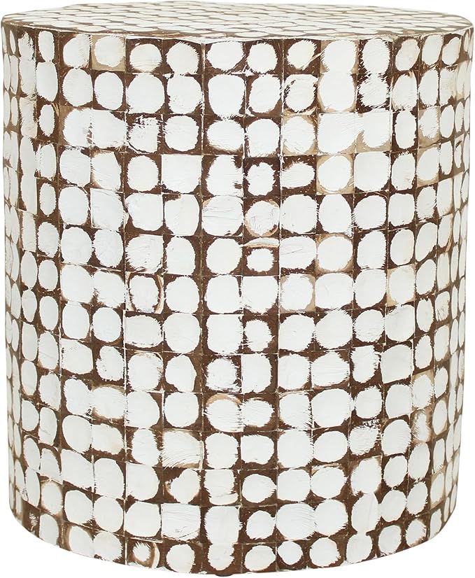 East at Main Boho Side Table Nightstand – White Coconut Shell End Table - Image 6
