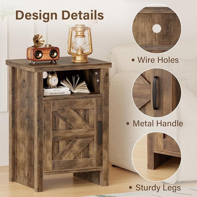 JUMMICO Farmhouse Nightstand, Modern Bedside Table - Image 5