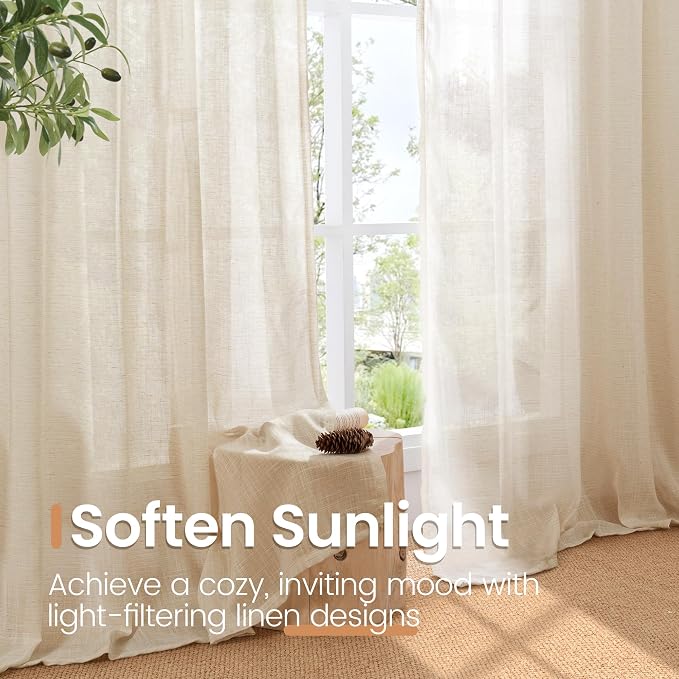 BGment Linen Curtains 98 Inches Long - Image 4