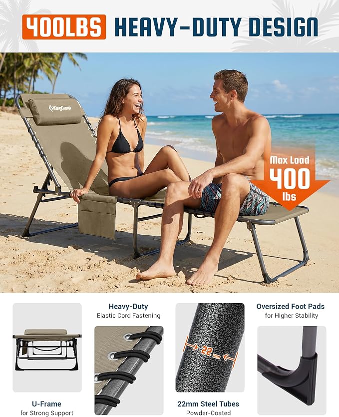 KingCamp Lounge Chair Outdoor, 400LBS Tanning Chairs - Image 4