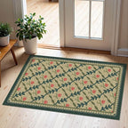 Front Door Mat Outside Entrance, 2x3 Green Brown Floral Trellis Rug | Non-Slip by Othilic