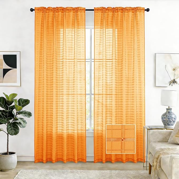 SpaceDresser Check Sheer Curtains 45 Inches Long by SpaceDresser