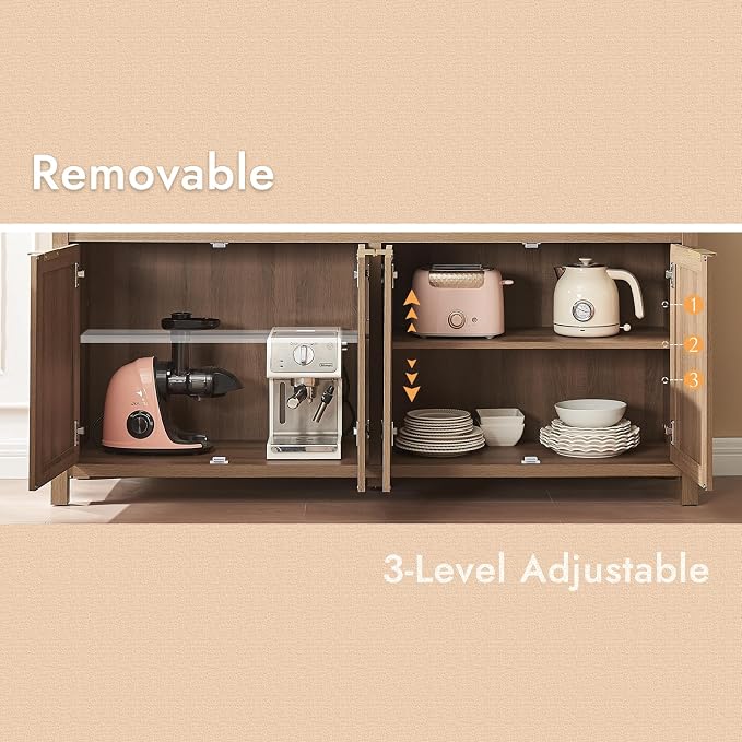 HOKYHOKY Rattan Sideboard Buffet Cabinet Set of 2, Boho Storage Cabinet - Image 5