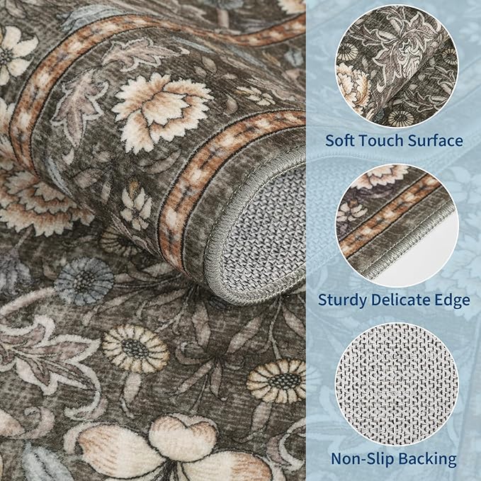 GarveeHome Washable Area Rug 6x9, Soft Vintage Floral Bedroom Rug Non Slip Low - Image 4