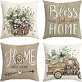 AVOIN colorlife Bless Our Home Farmhouse Eucalyptus Leaves Throw Pillow Covers by AVOINcolorlife