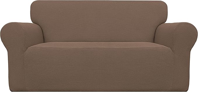 Easy-Going Stretch Loveseat Couch Covers Washable Brown | 1-Piece Loveseat by Easy-Going