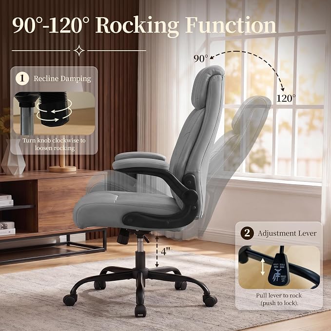 Office Chair, Leather Ergonomic Computer Desk Chair - Image 5