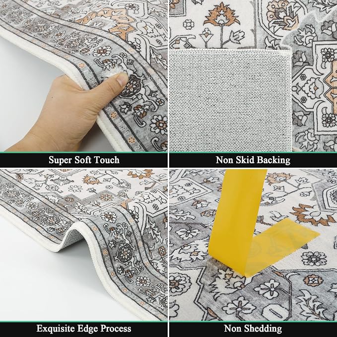 HEBE Hallway Runner Rug 2'x8', Washable Non Slip Kitchen Rug Runner | Soft Boho - Image 3
