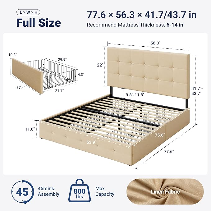 Allewie Upholstered Full Size Platform Bed Frame - Image 2
