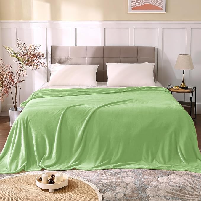 BEDELITE Fleece Blanket Soft Plush Queen Bed Blanket Grass Green 90"x90" | - Image 3