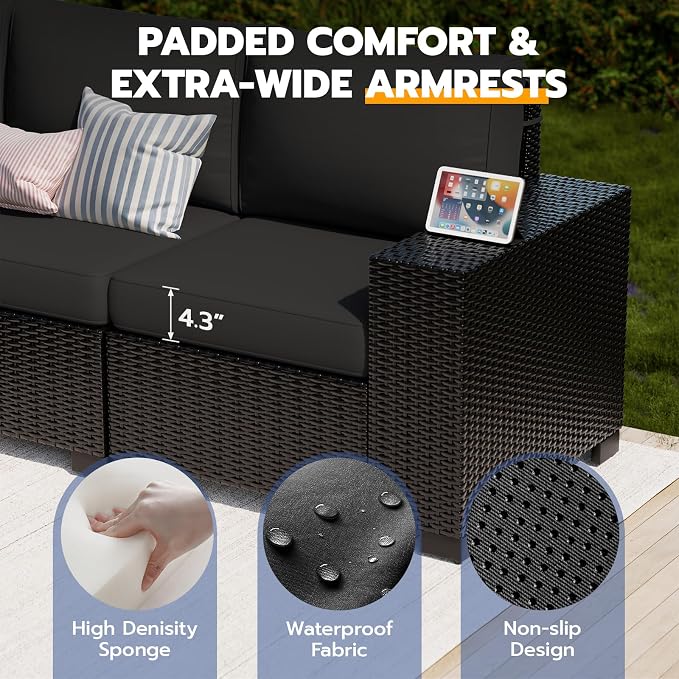 Patio Furniture Set, Wide Armrest Outdoor Furniture Set - Image 7