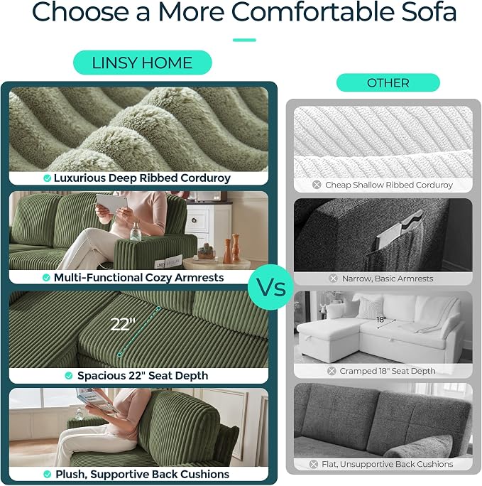 LINSY HOME Loveseat Sofa with Pull Out Couch Chaise: 2-in-1 Convertible 2 - Image 6