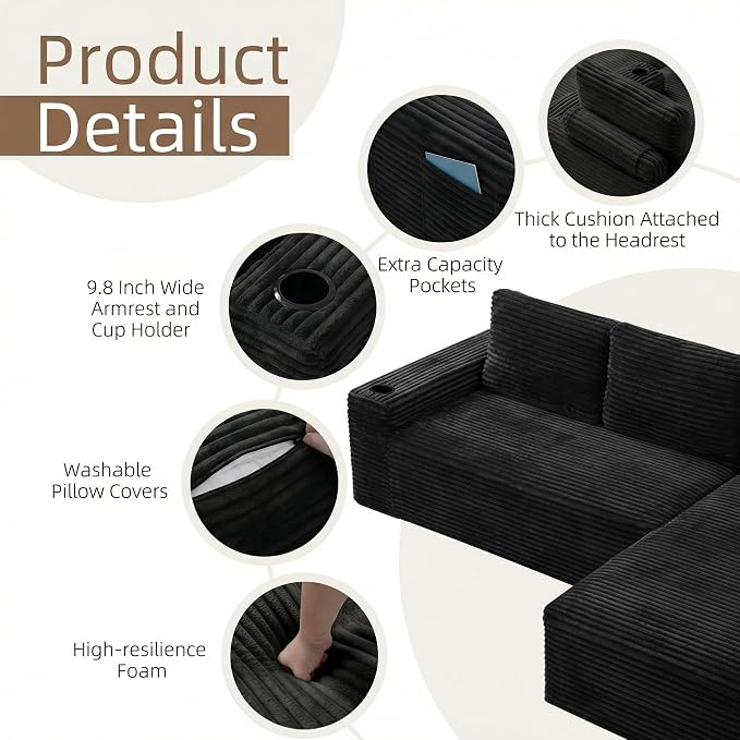 104" L Shaped Boneless Sectional Couches - Image 4