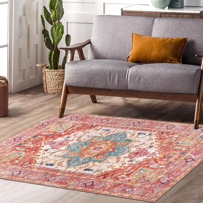 Yamaziot Washable Area Rug for Bedroom, 3x5 Non-Slip Boho Entryway Rug | Stain - Image 8
