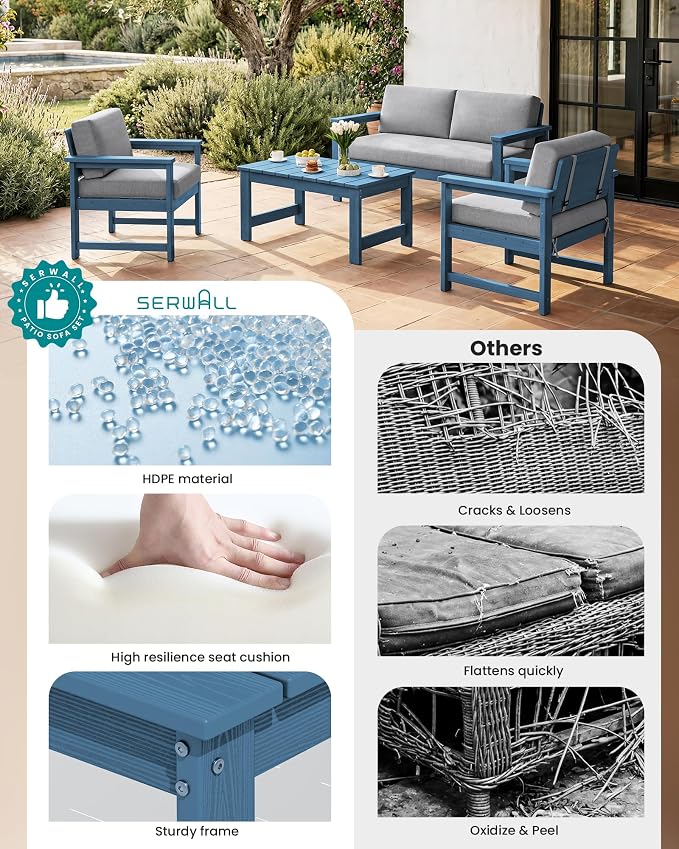 SERWALL 4 Pieces HDPE Outdoor Sofa Set - Image 9