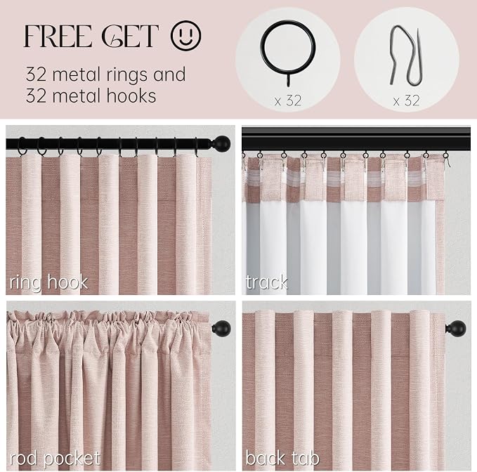 Topfinel Light Pink Linen Blackout Curtains 108 Inches Long - Image 3