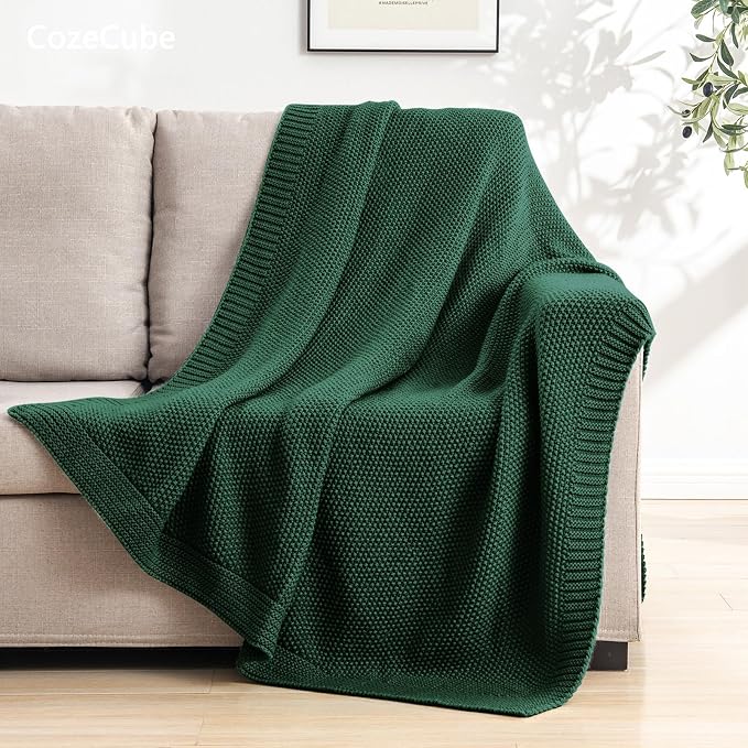 CozeCube Christmas Green Seed Stitch Throw Blanket 60"x80", Farmhouse Decor | - Image 5