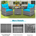 COSTWAY 3PCS Patio Furniture Set, PE Rattan Wicker Sofa w/Washable Cushion and - Image 7