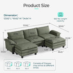 LINSY HOME 123" Modular U-Shaped Sectional Sofa, 3-Seat Corduroy Modern Cloud - Image 2