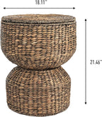 happimess SAT1000B Bhola 18" Hourglass Handwoven Hyacinth Storage Accent Table - Image 3