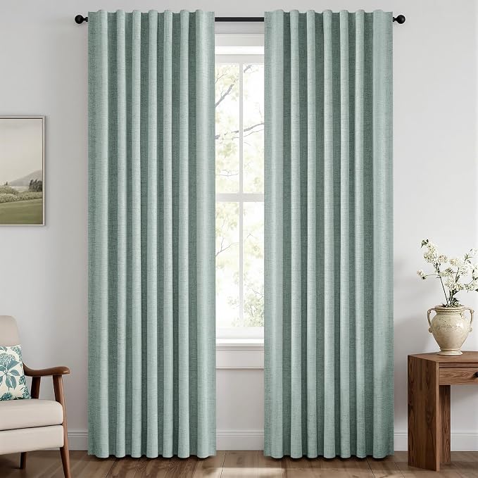 MIULEE 100% Blackout Linen Curtains 42 x 90 Inch Seafoam Green 2 Panels | by MIULEE