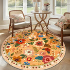 RELEANY Floral Washable Round 8ft Area Rug Yellow/Orange/Red | Flower Carpet - Image 6