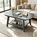 Oval Coffee Table with Open Storage Shelf, Dark Gray Wood Grain Sturdy Coffee by Unknown