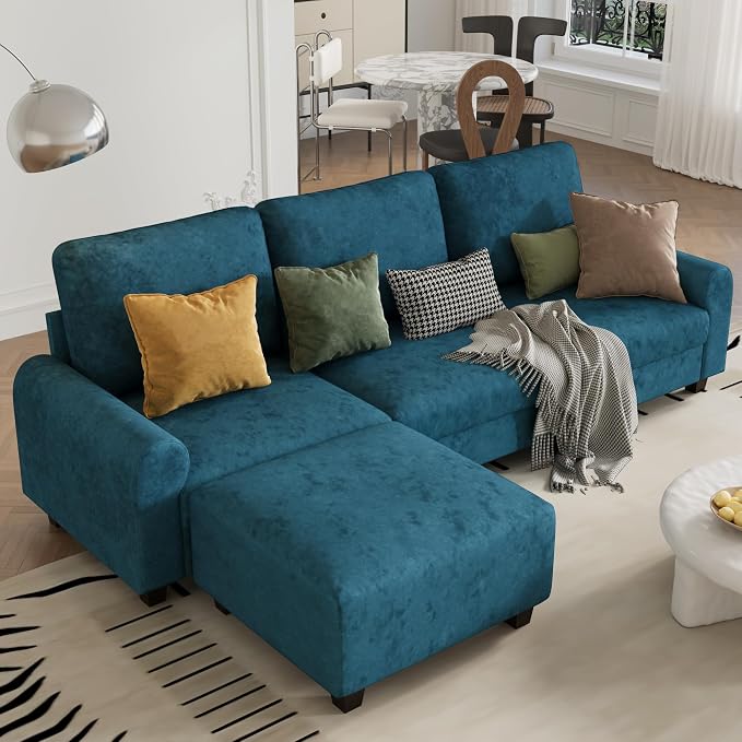 EASE MOOSE Large Seat Velvet L-Shaped Sofa, Soft 4 Seat Couch by EASEMOOSE