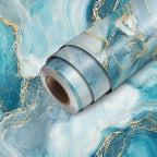 HOMETITUTE Teal Agate Marble Wallpaper Peel and Stick Blue Stone Pattern by HOMETITUTE