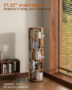 5-Tier Solid Wood Rotating Bookshelf on Wheels, 360° Spinning Book Shelf Tower - Image 6