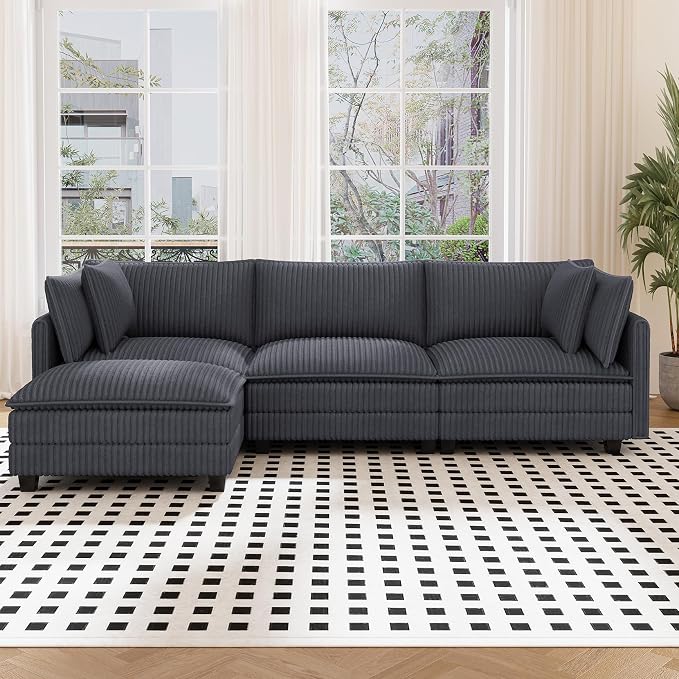 Vesgantti 109" L Shaped Cloud Sectional Couch, Comfy Corduroy Upholstered - Image 8