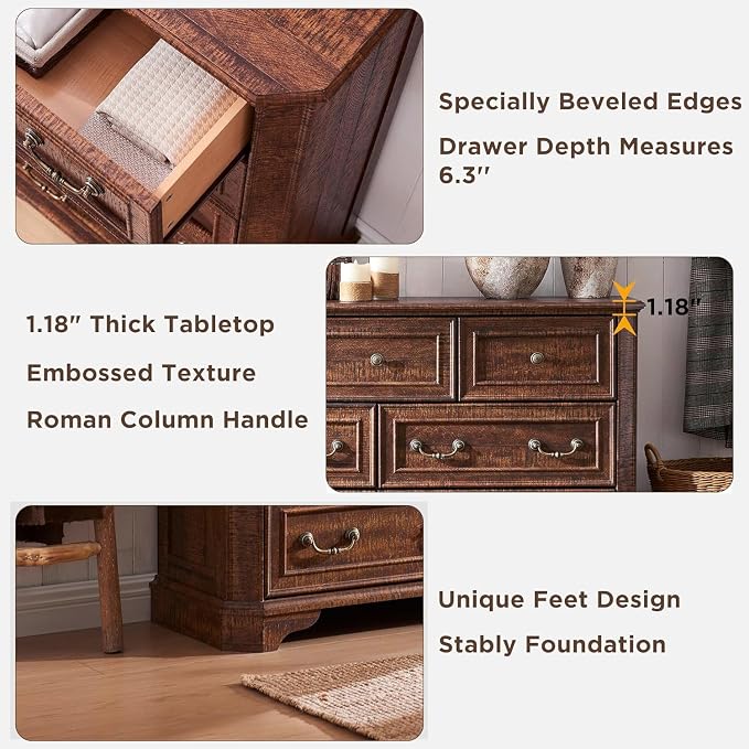 T4TREAM Farmhouse 5 Drawers Dresser - Image 5