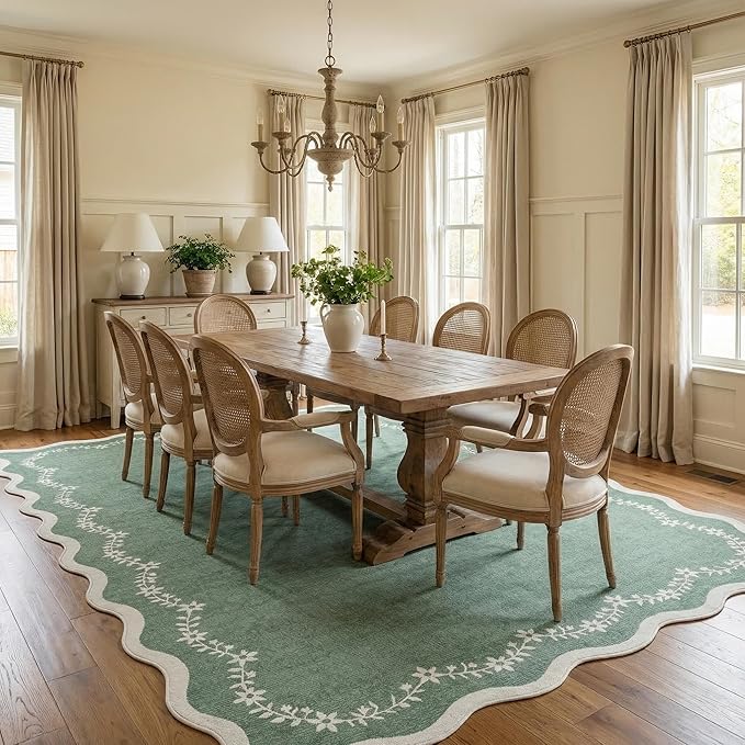 GarveeHome 5x7 Scalloped Area Rug Sage Green Washable Living Room Rug | Soft - Image 4
