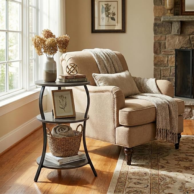Vintage Small Round Side Table, 3-Tier Slim Waist Circular End Table - Image 5
